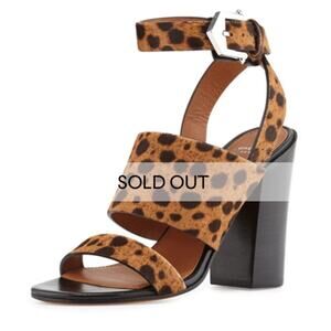 Givenchy Leopard Calf Hair Heeled Sandals Block Heel 39.5 Made in Italy